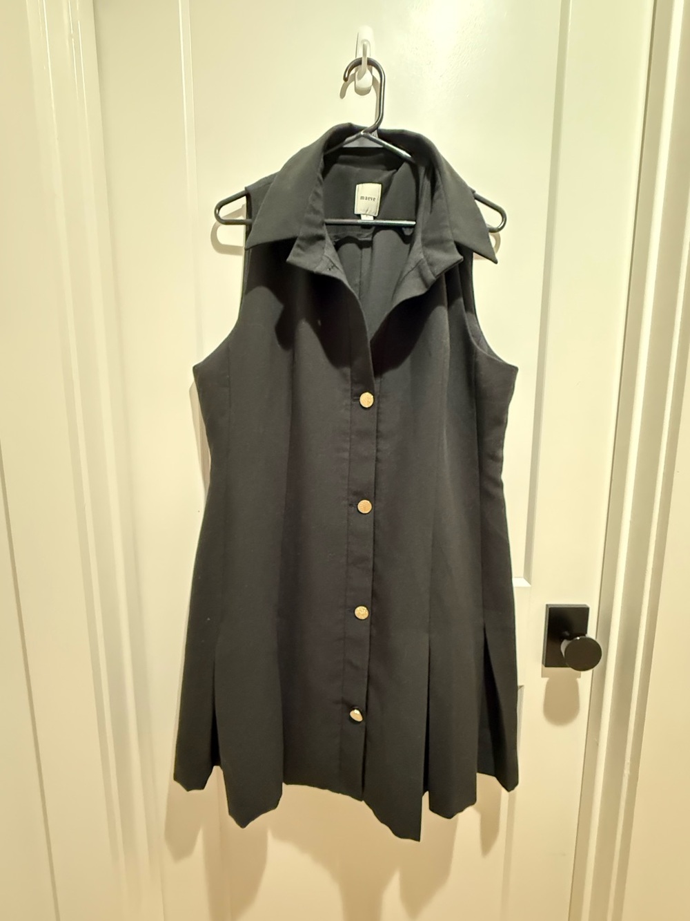 Maeve Black Sleeveless Button-Front Dress with Gold Buttons